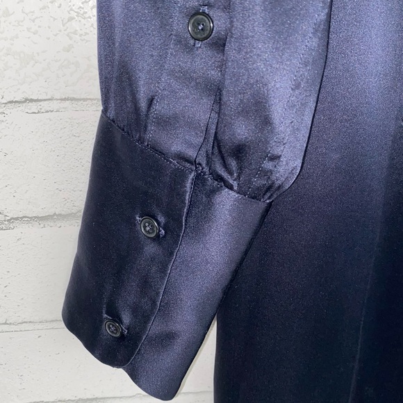 NILI LOTAN $990 Silk Navy Blue Tie Neck Mini Shirt Dress Small EUC - Picture 13 of 16